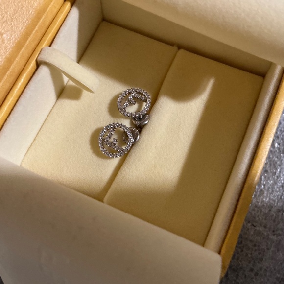 Preloved FENDI Pierced Petite Silver Earrings w/Crystals - Picture 8 of 12